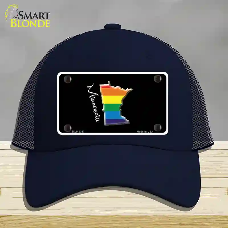 Minnesota Rainbow Novelty License Plate Hat Mesh / Navy