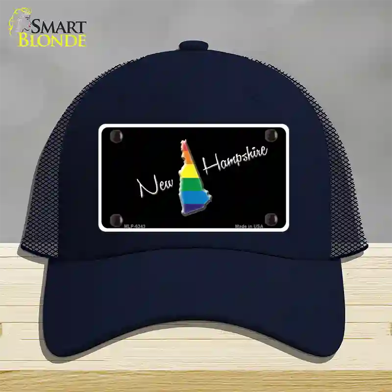 New Hampshire Rainbow Novelty License Plate Hat Mesh / Navy