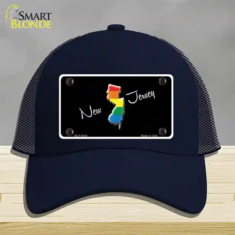 New Jersey Rainbow Novelty License Plate Hat Mesh / Navy