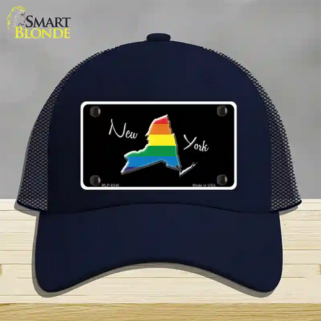 New York Rainbow Novelty License Plate Hat Mesh / Navy