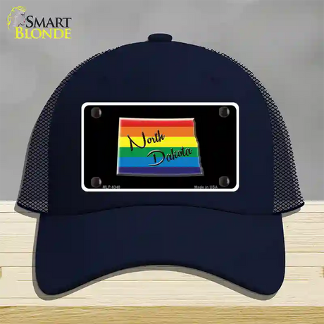 North Dakota Rainbow Novelty License Plate Hat Mesh / Navy