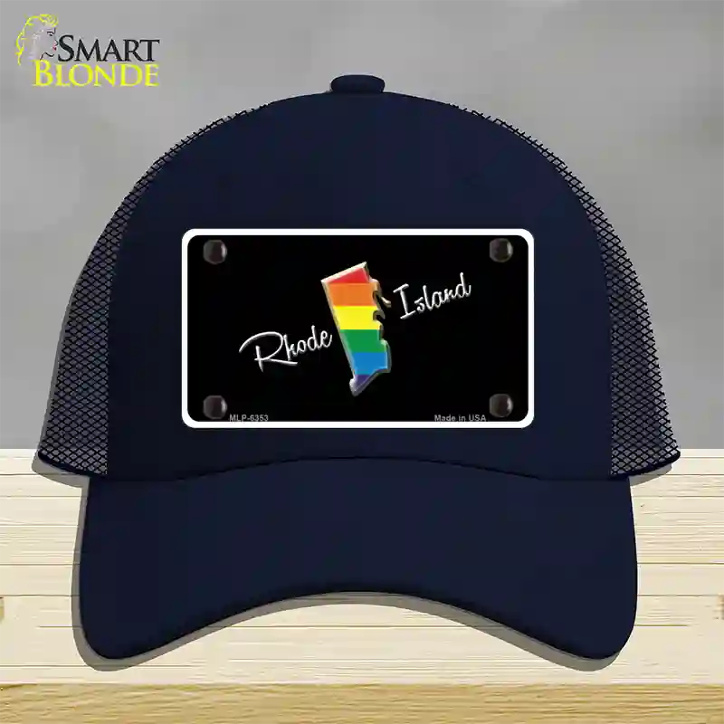 Rhode Island Rainbow Novelty License Plate Hat Mesh / Navy