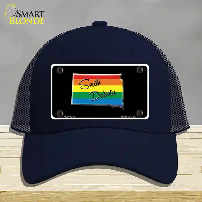 South Dakota Rainbow Novelty License Plate Hat Mesh / Navy