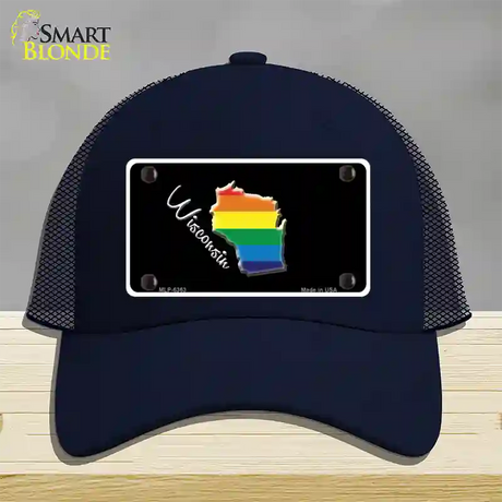 Wisconsin Rainbow Novelty License Plate Hat Mesh / Navy