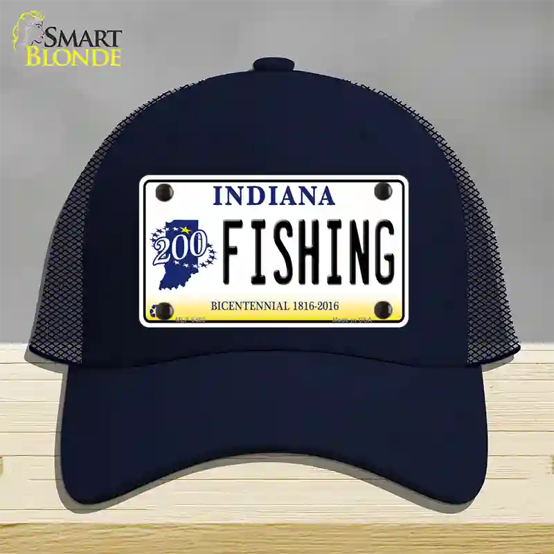 Fishing Indiana Novelty License Plate Hat Mesh / Navy