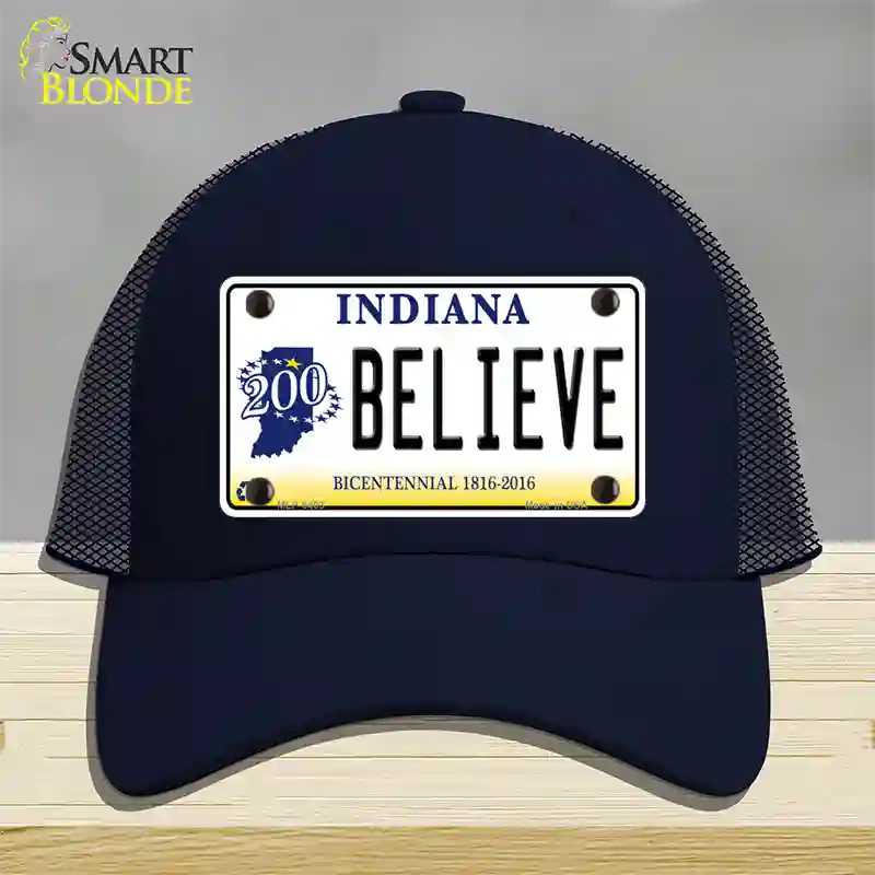 Believe Indiana Novelty License Plate Hat Mesh / Navy