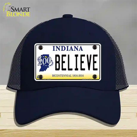 Believe Indiana Novelty License Plate Hat Mesh / Navy