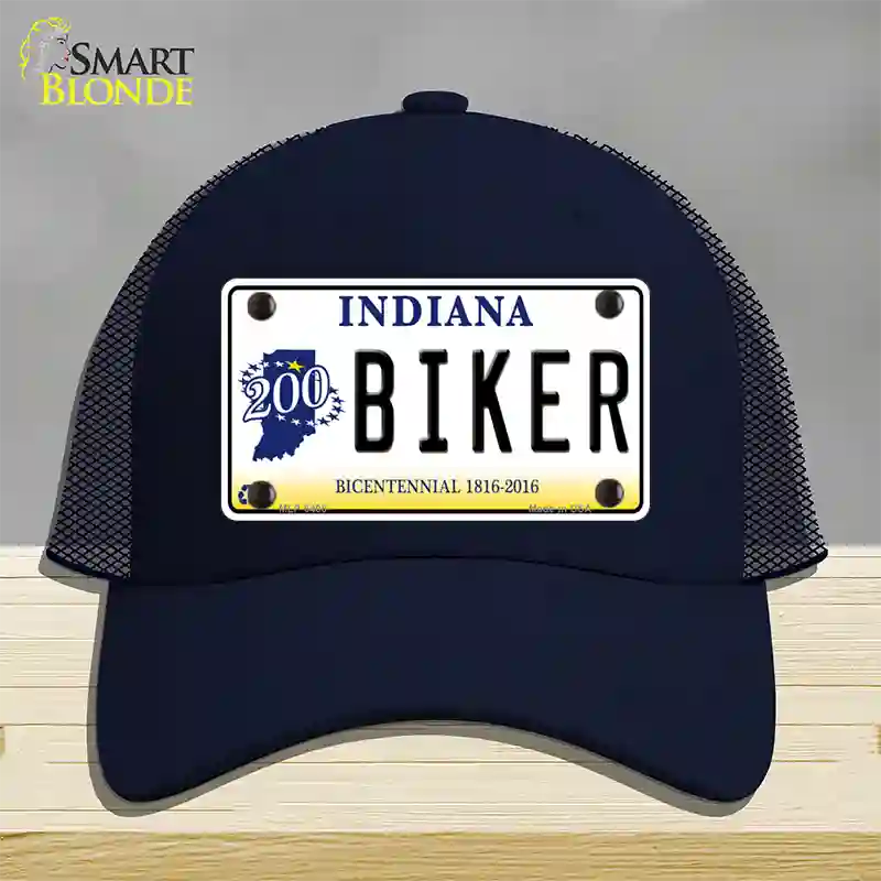 Biker Indiana Novelty License Plate Hat Mesh / Navy