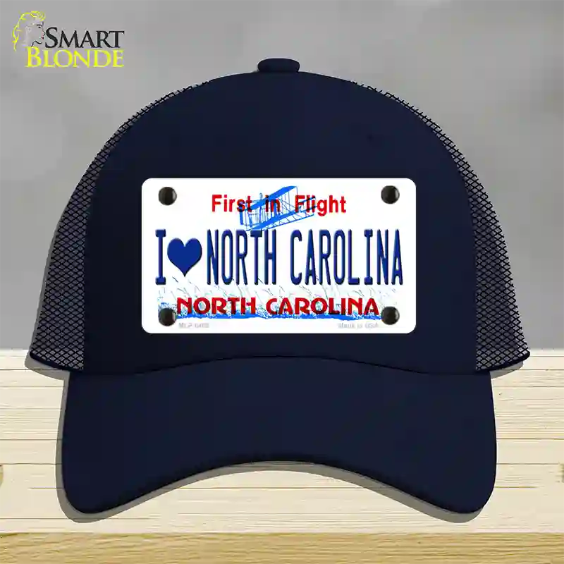 I Love North Carolina Novelty License Plate Hat Mesh / Navy