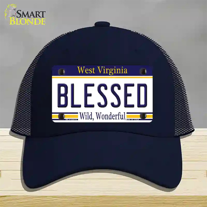 Blessed West Virginia Novelty License Plate Hat Mesh / Navy