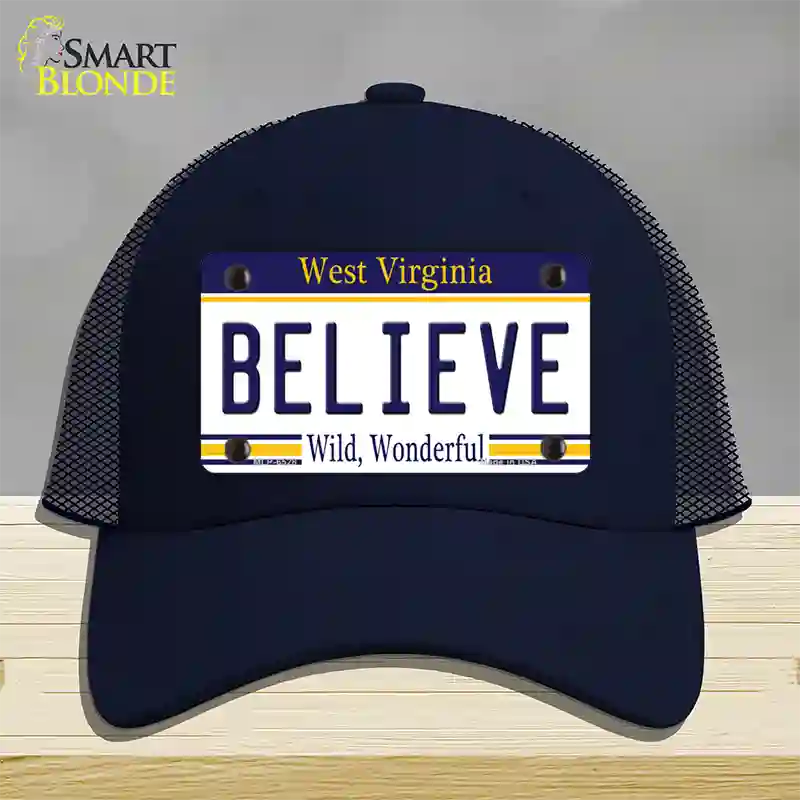 Believe West Virginia Novelty License Plate Hat Mesh / Navy