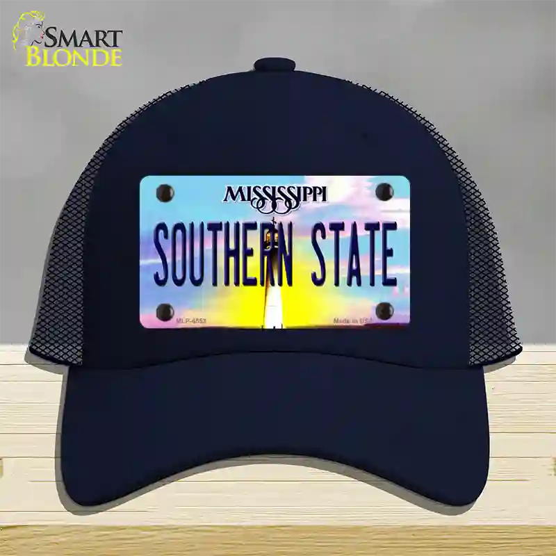 Southern State Mississippi Novelty License Plate Hat Mesh / Navy