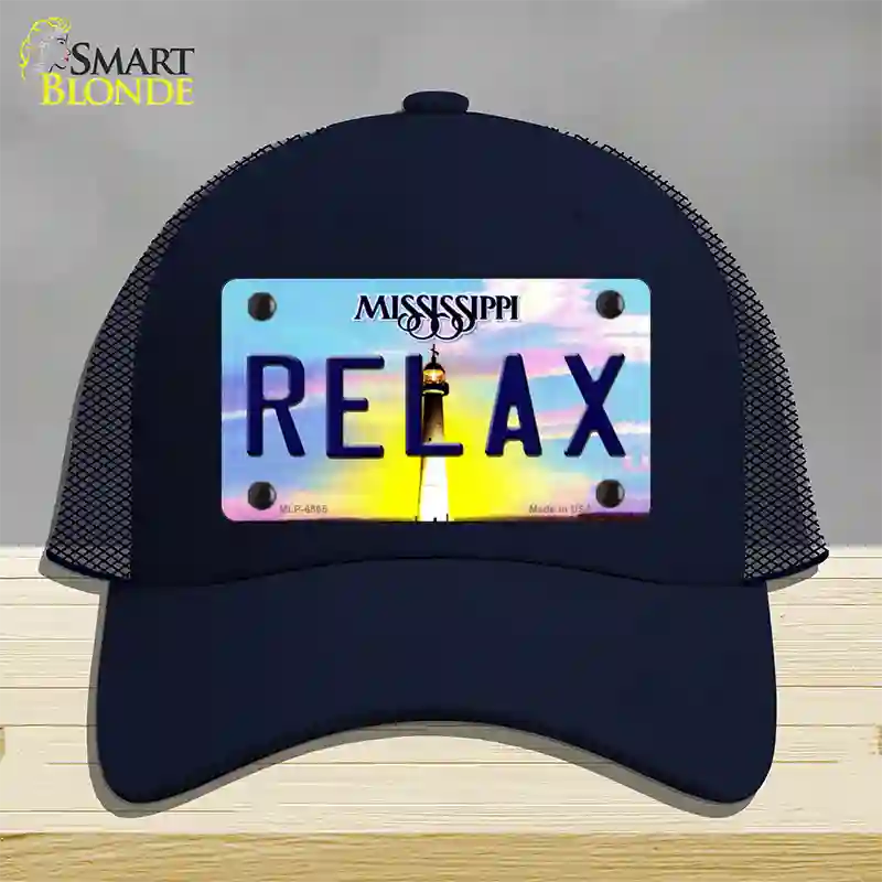 Relax Mississippi Novelty License Plate Hat Mesh / Navy