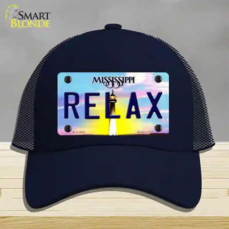 Relax Mississippi Novelty License Plate Hat Mesh / Navy