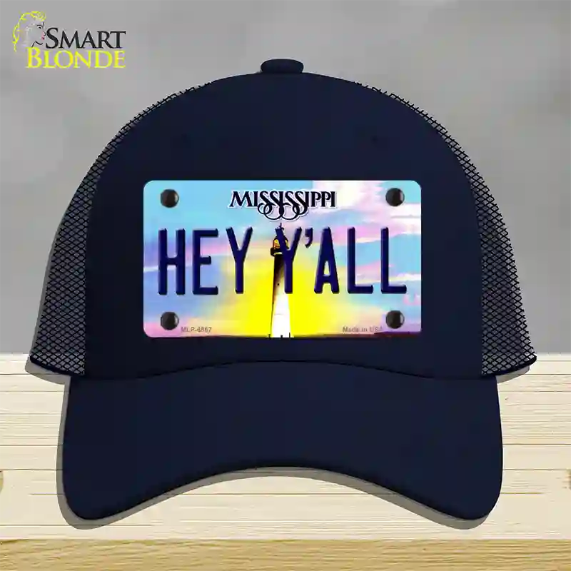 Hey YAll Mississippi Novelty License Plate Hat Mesh / Navy