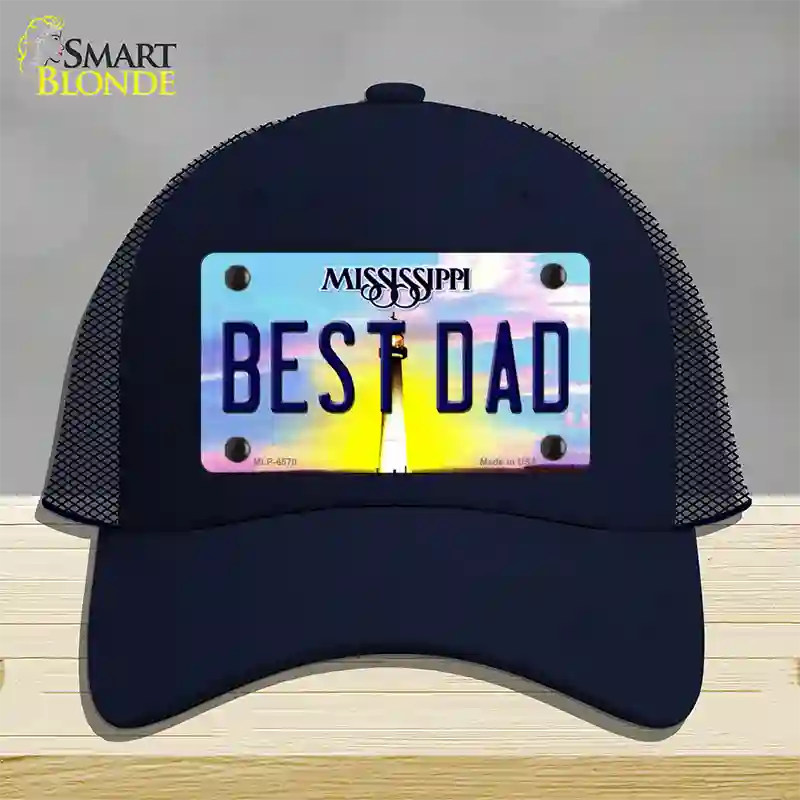 Best Dad Mississippi Novelty License Plate Hat Mesh / Navy