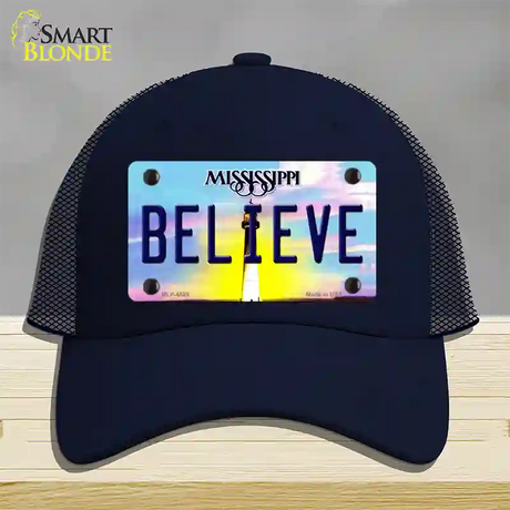 Believe Mississippi Novelty License Plate Hat Mesh / Navy