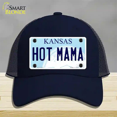 Hot Mama Kansas Novelty License Plate Hat Mesh / Navy