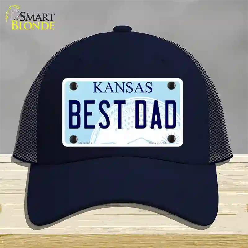 Best Dad Kansas Novelty License Plate Hat Mesh / Navy