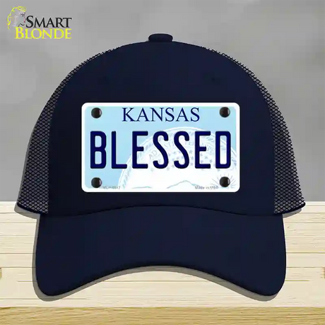 Blessed Kansas Novelty License Plate Hat Mesh / Navy