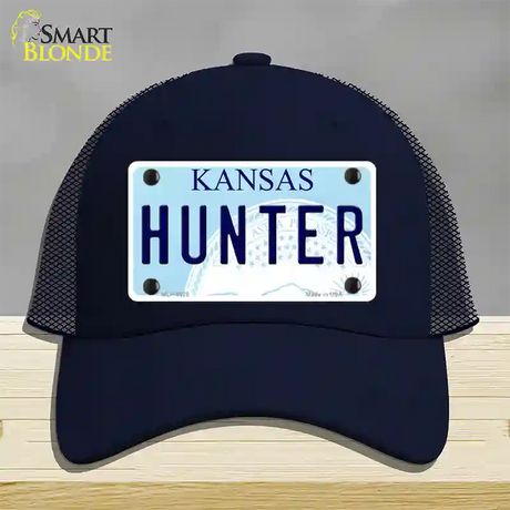 Hunter Kansas Novelty License Plate Hat Mesh / Navy