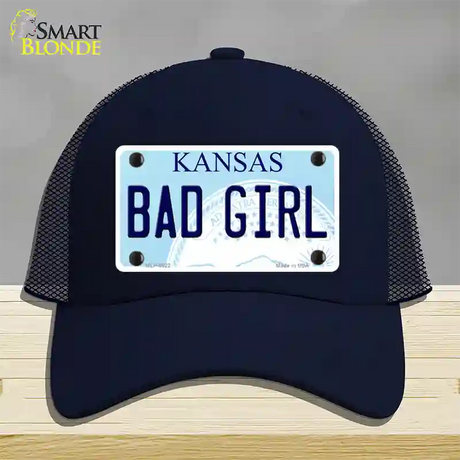 Bad Girl Kansas Novelty License Plate Hat Mesh / Navy