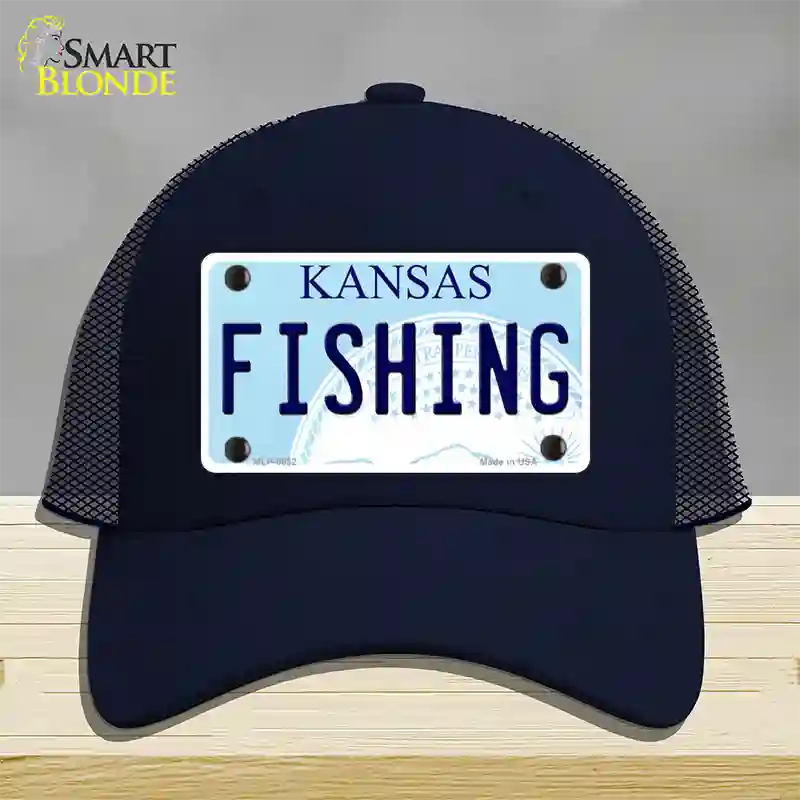 Fishing Kansas Novelty License Plate Hat Mesh / Navy