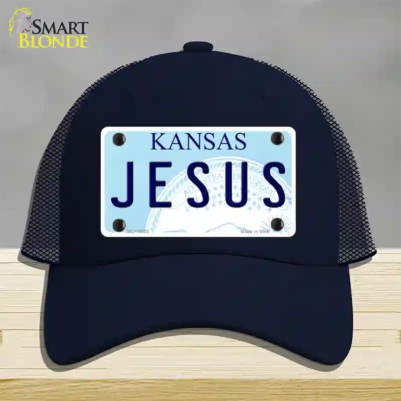 Jesus Kansas Novelty License Plate Hat Mesh / Navy