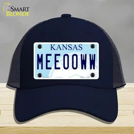 Meeooww Kansas Novelty License Plate Hat Mesh / Navy