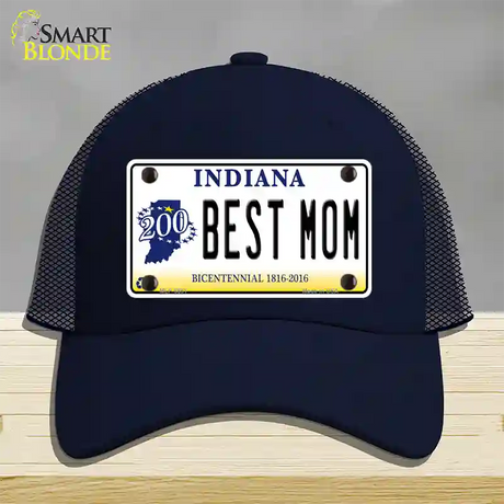 Best Mom Indiana Novelty License Plate Hat Mesh / Navy