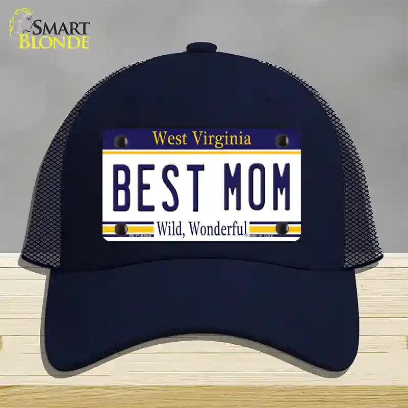 Best Mom West Virginia Novelty License Plate Hat Mesh / Navy