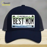 Best Mom Michigan Novelty License Plate Hat Mesh / Navy