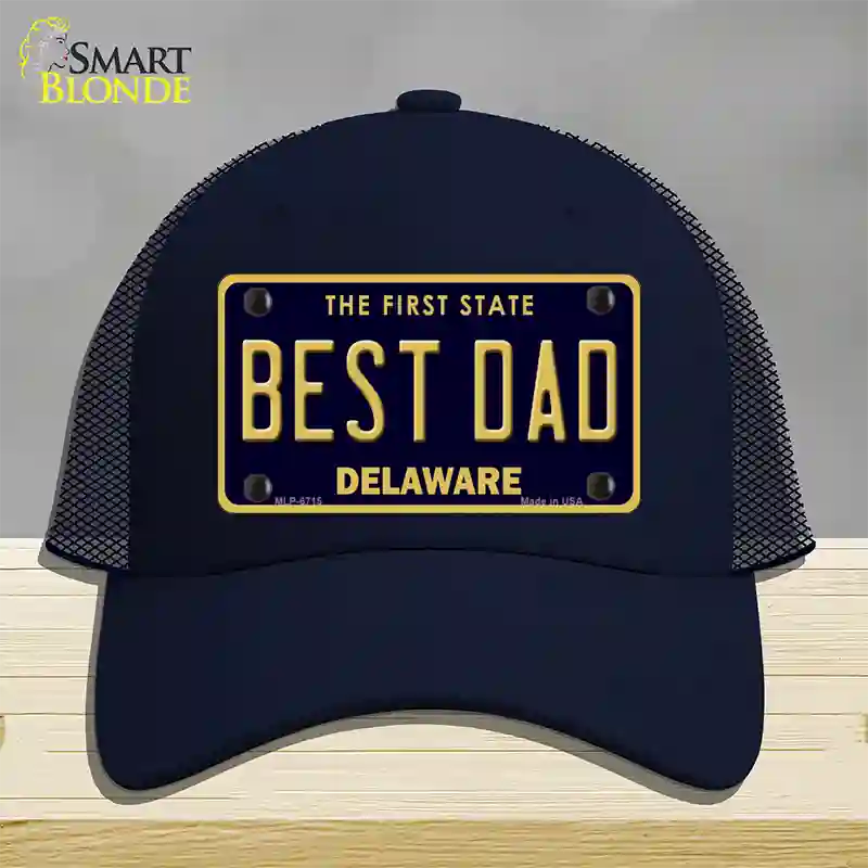 Best Dad Delaware Novelty License Plate Hat Mesh / Navy