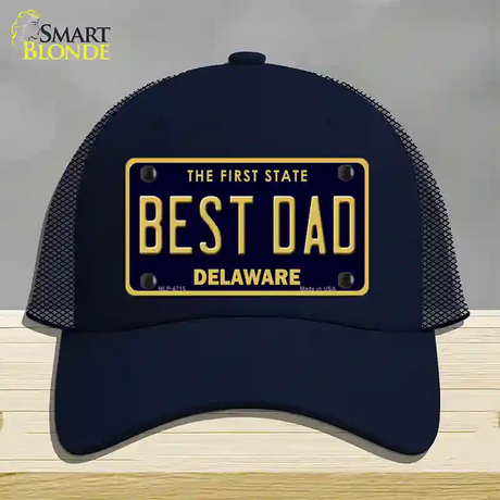 Best Dad Delaware Novelty License Plate Hat Mesh / Navy