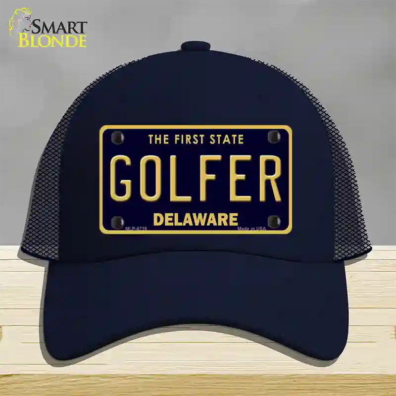 Golfer Delaware Novelty License Plate Hat Mesh / Navy