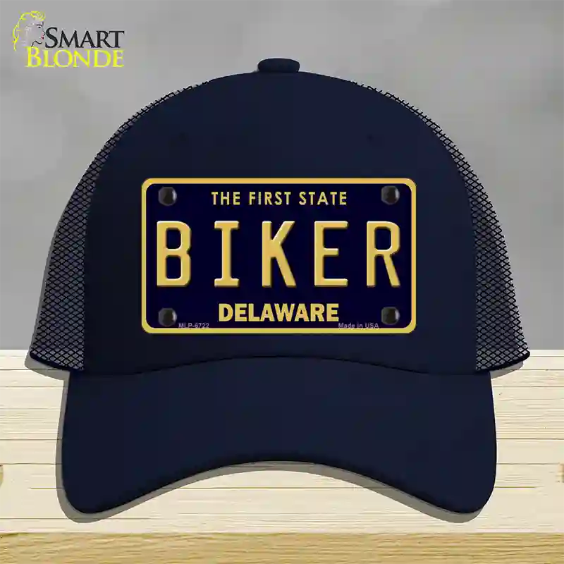 Biker Delaware Novelty License Plate Hat Mesh / Navy