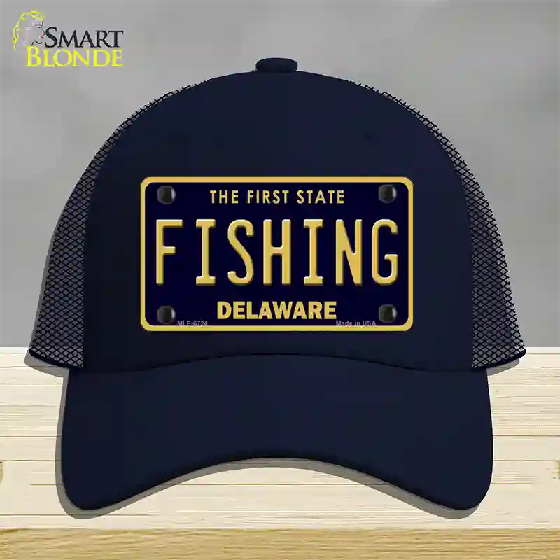 Fishing Delaware Novelty License Plate Hat Mesh / Navy