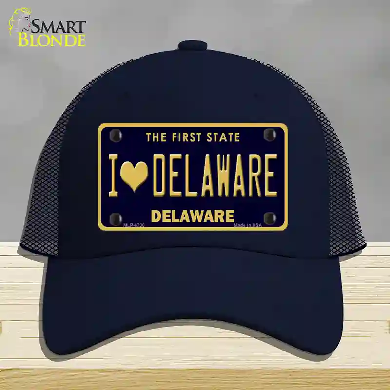 I Love Delaware Novelty License Plate Hat Mesh / Navy