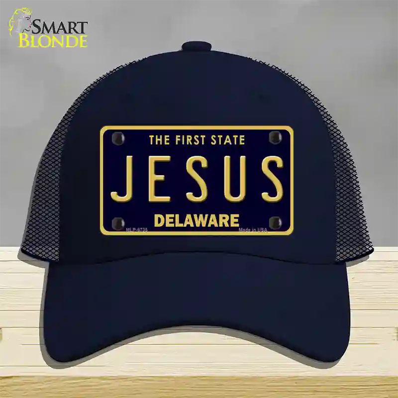 Jesus Delaware Novelty License Plate Hat Mesh / Navy