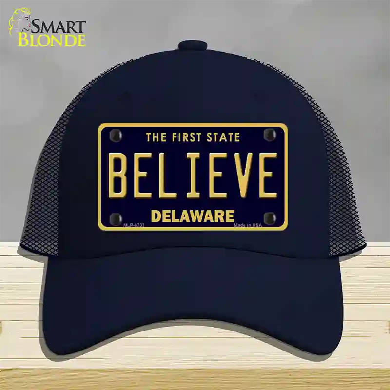 Believe Delaware Novelty License Plate Hat Mesh / Navy