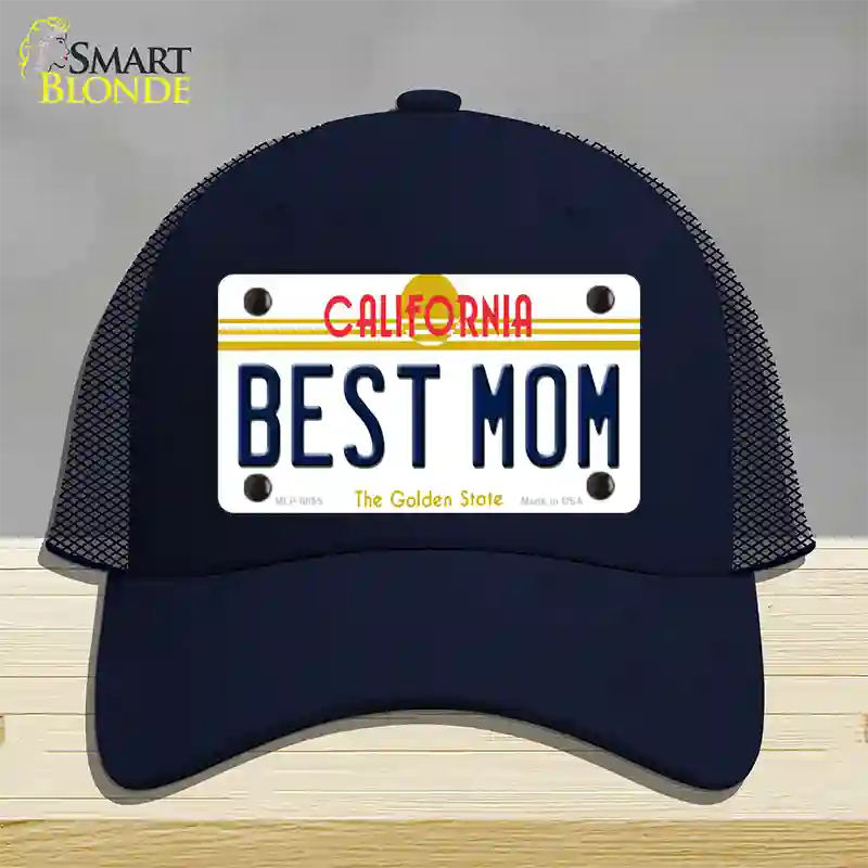 Best Mom California Novelty License Plate Hat Mesh / Navy