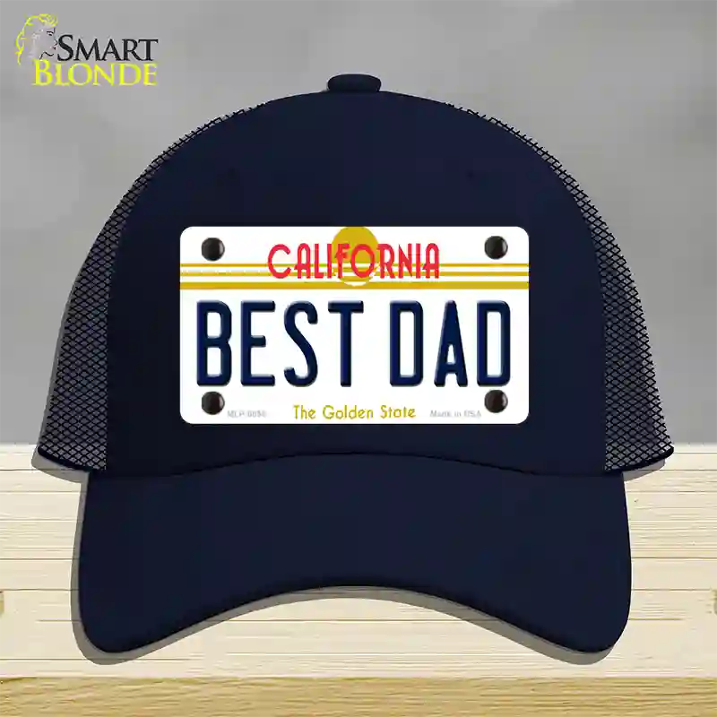 Best Dad California Novelty License Plate Hat Mesh / Navy