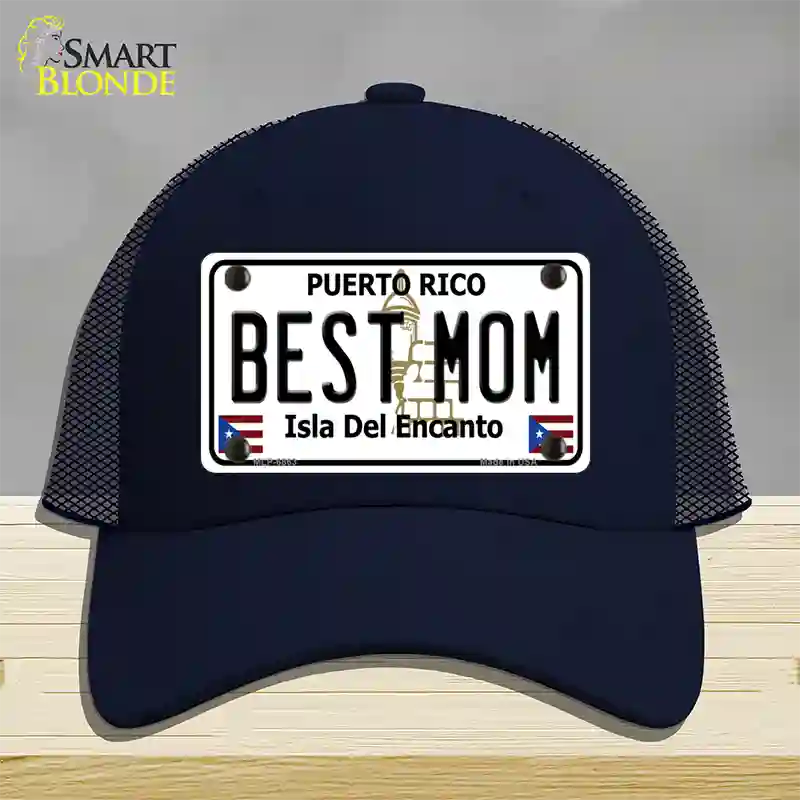 Best Mom Puerto Rico Novelty License Plate Hat Mesh / Navy