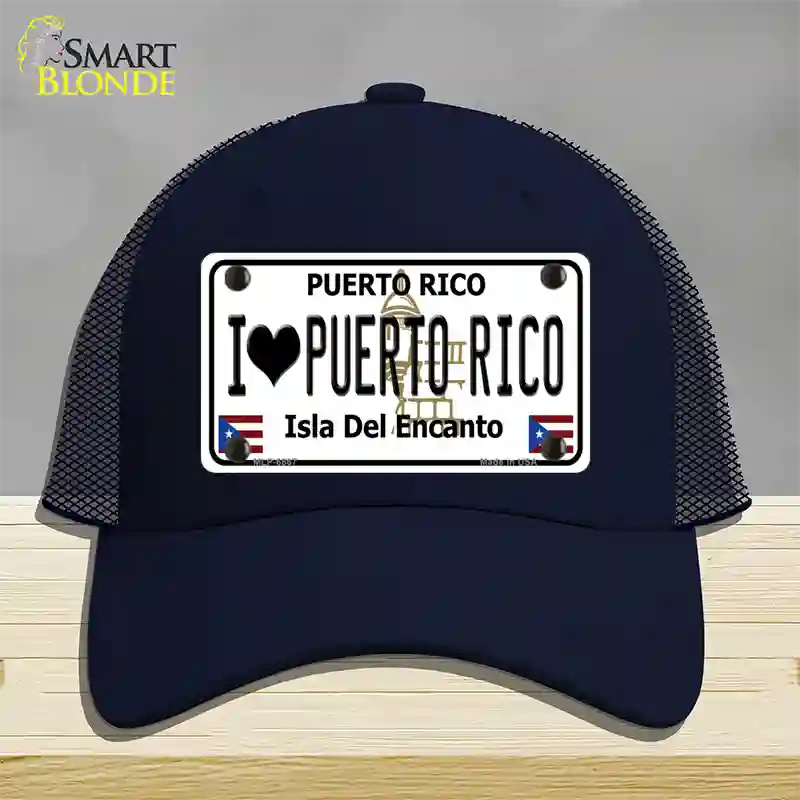 I Heart Puerto Rico Novelty License Plate Hat Mesh / Navy