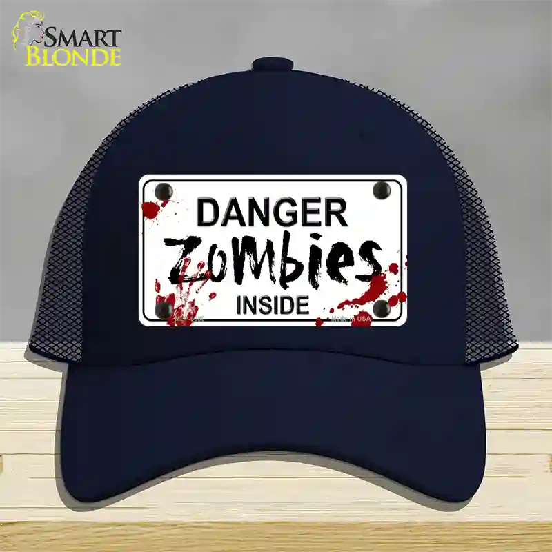 Danger Zombies Inside Novelty License Plate Hat Mesh / Navy