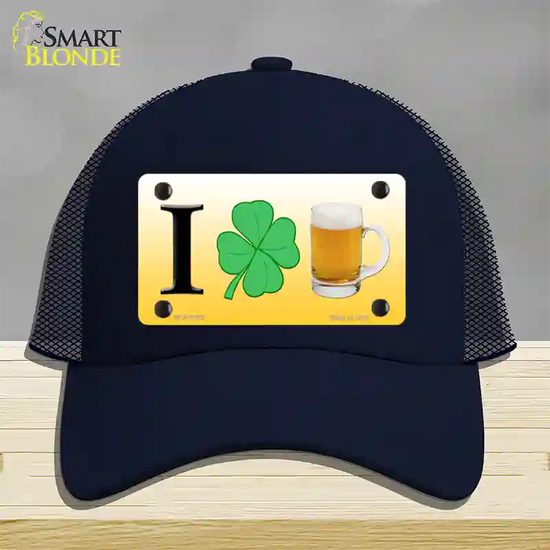 I Shamrock Beer Novelty License Plate Hat Mesh / Navy