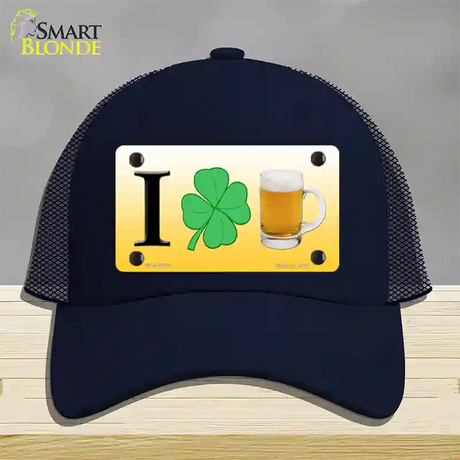 I Shamrock Beer Novelty License Plate Hat Mesh / Navy