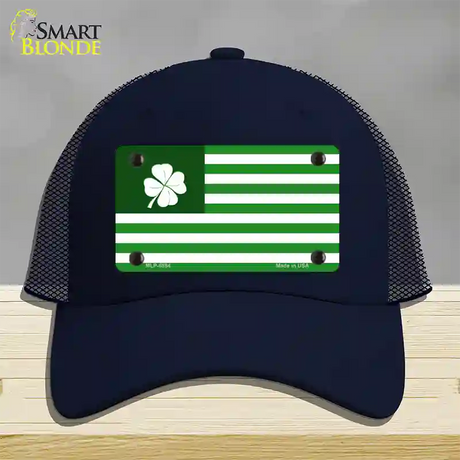 Green Shamrock Flag Novelty License Plate Hat Mesh / Navy