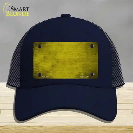 Yellow Oil Rubbed Solid Novelty License Plate Hat Mesh / Navy