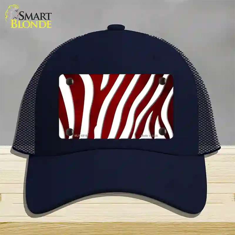 Red White Zebra Oil Rubbed Novelty License Plate Hat Mesh / Navy